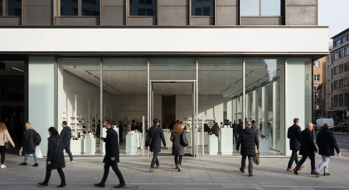 Modern retail storefront with active foot traffic