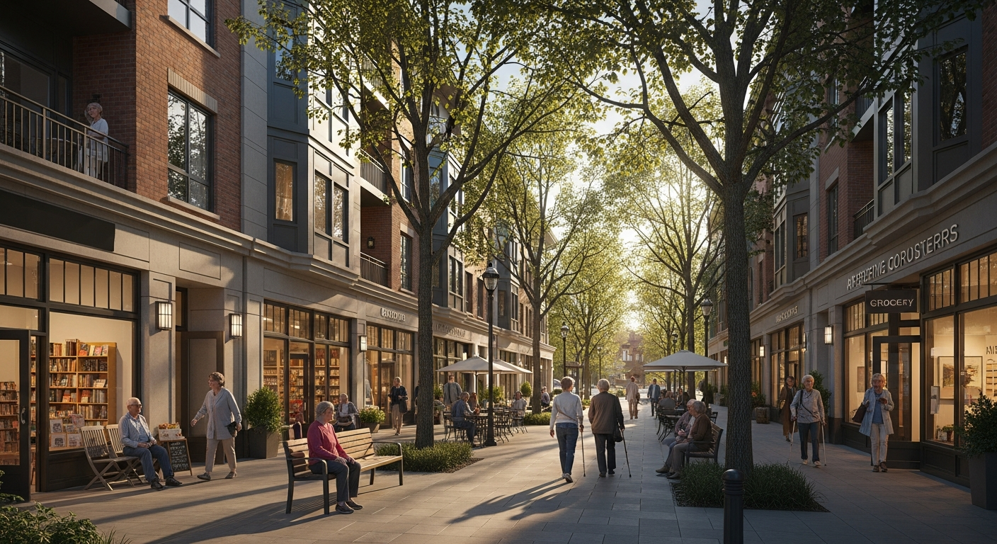 Solo ager-friendly housing with walkable neighborhood access