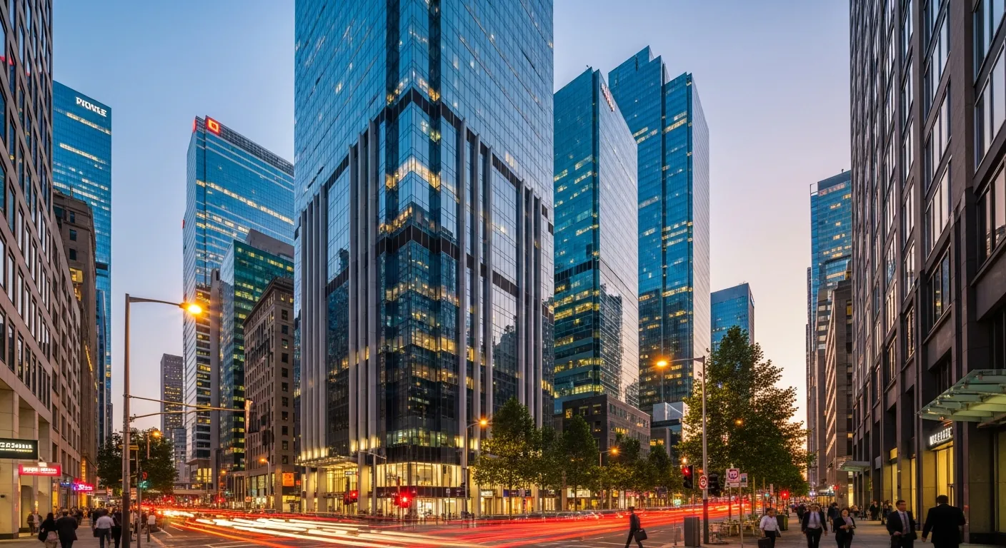 Tall commercial towers in financial district