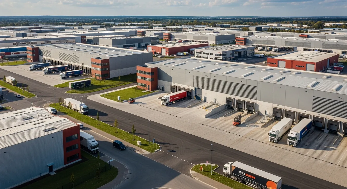 Industrial zone with commercial warehouses